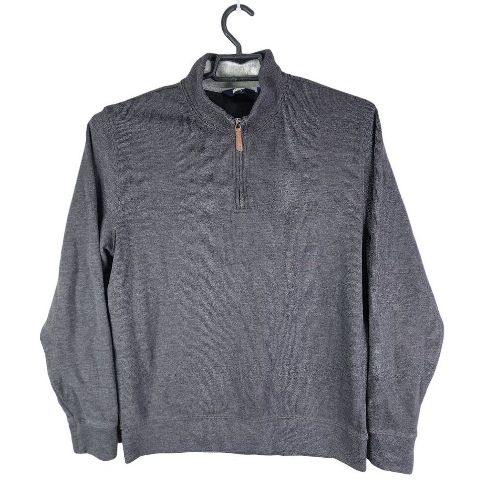 Mens Gray Lands End Pullover Sweater 1/4 Zip Long Sleeve Size L